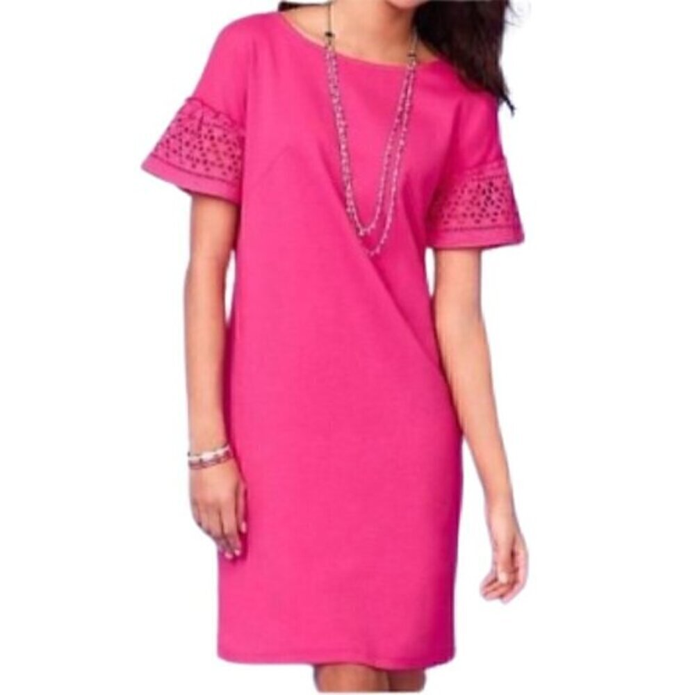 Talbots Pink Ruffle Eyelet Sleeve Shift Dress